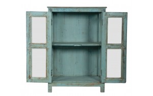 Ξύλινος μπουφές βιτρίνα σε μπλε απόχρωση με δύο πόρτες και τζαμάκια στο πλάι 73x39x107 εκ