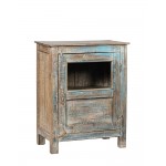 Ξύλινο ντουλάπι σε μπλε και φυσική απόχρωση με βιτρίνα 56x33x71 εκ