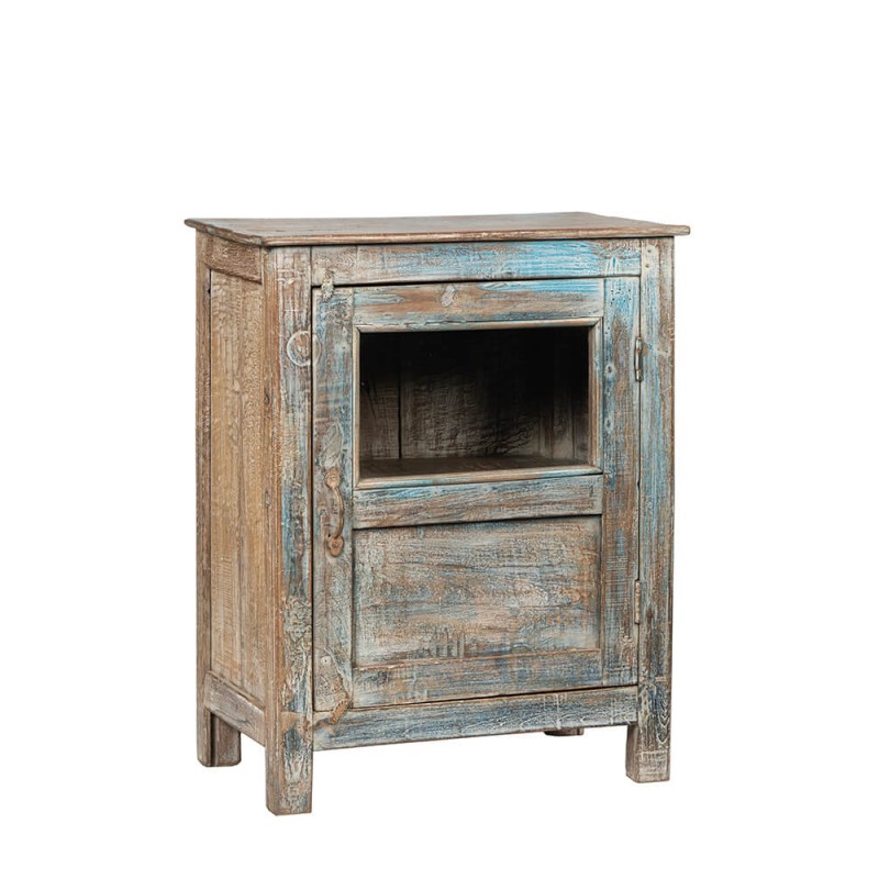 Ξύλινο ντουλάπι σε μπλε και φυσική απόχρωση με βιτρίνα 56x33x71 εκ
