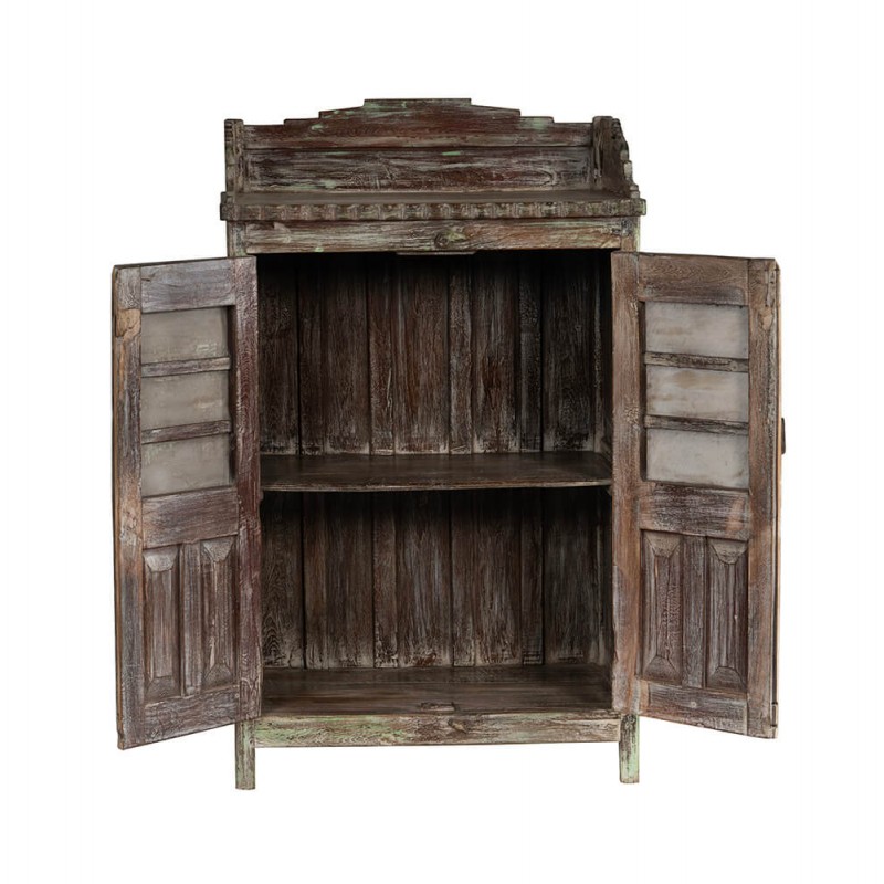 Ξύλινο ντουλάπι σε φυσική απόχρωση με δύο πόρτες με μεταλλικο πλέγμα 64x36x107 εκ