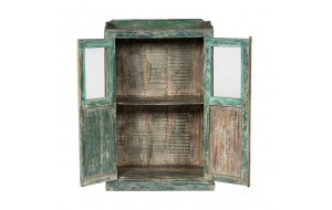 Ξύλινο ντουλάπι σε πράσινη απόχρωση με δύο πόρτες με βιτρίνα 75x38x117 εκ