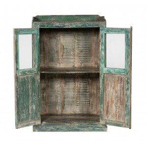 Ξύλινο ντουλάπι σε πράσινη απόχρωση με δύο πόρτες με βιτρίνα 75x38x117 εκ