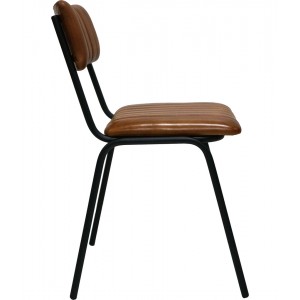 Μεταλλική καρέκλα με μαύρο σκελετό και δερμάτινο κάθισμα σε καφέ απόχρωση 46x52x78 εκ