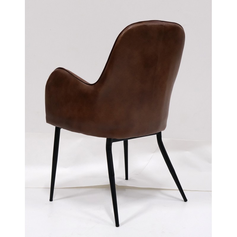Mickey μεταλλική καρέκλα με μπράτσα με δερμάτινο κάθισμα σε καφέ χρώμα 55x53x85 εκ