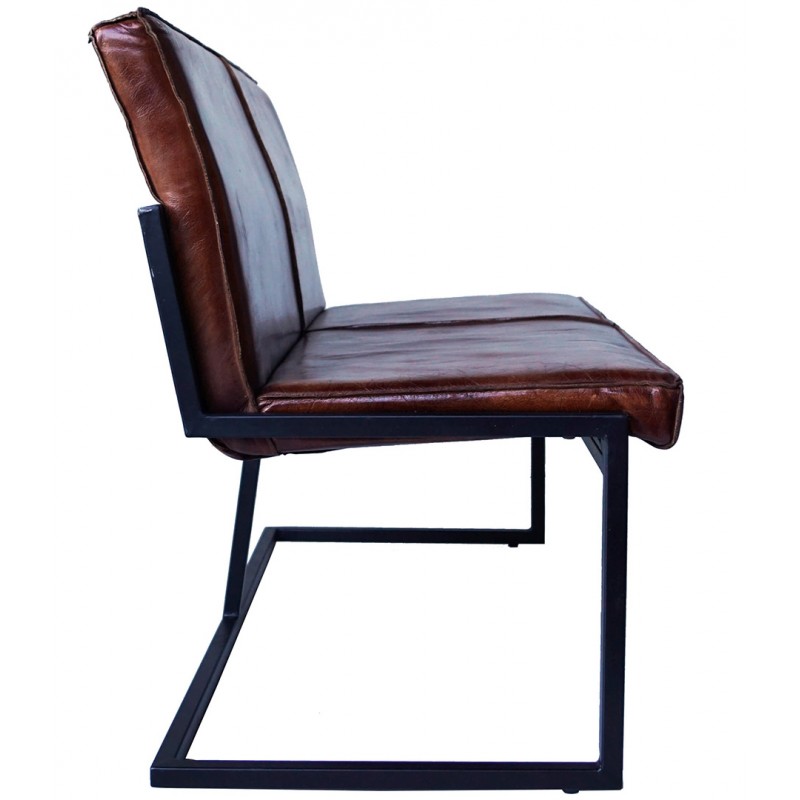 Helen διθέσιος καναπές με δερμάτινο κάθισμα σε καφέ χρώμα και μαύρη μεταλλική βάση 122x54x85 εκ