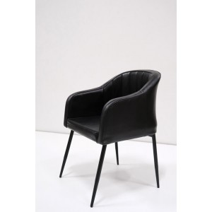 Queens μεταλλική καρέκλα σε μαύρο χρώμα με δερμάτινο κάθισμα 59x56x84 εκ