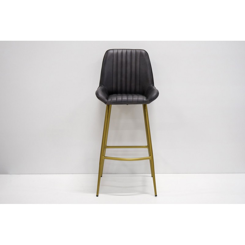 Comfort μεταλλικό σκαμπό μπαρ με δερμάτινο κάθισμα σε μαύρο χρώμα και βάση σε χρυσή απόχρωση 45x58x105