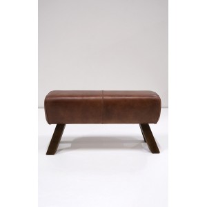 Bonnie ξύλινος πάγκος με καφέ δερμάτινη επένδυση στο κάθισμα 89x28x45 εκ