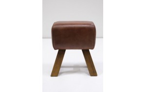 Bonnie ξύλινο σκαμπό με καφέ δερμάτινη επένδυση στο κάθισμα 40x28x47 εκ