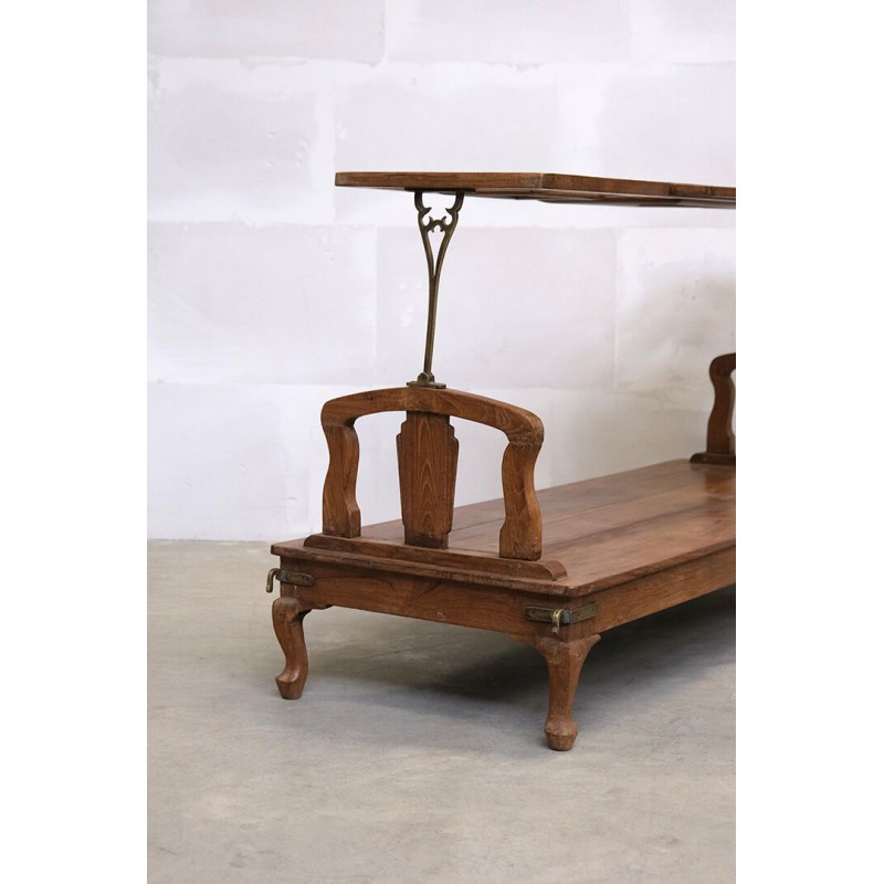 Vintage ξύλινο παγκάκι σε φυσική απόχρωση με καθρέπτες στην πλάτη του καθίσματος 150x66x75 εκ