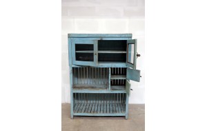 Ξύλινη ραφιέρα με βιτρίνα σε γαλάζια απόχρωση 110x49x158 εκ