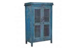 Ξύλινος μπουφές με βιτρίνα σε μπλε απόχρωση με δύο πόρτες 77x47x132 εκ