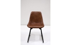 Greenwich μεταλλική καρέκλα με μαύρο σκελετό και δερμάτινο κάθισμα σε καφέ χρώμα 47x60x84 εκ