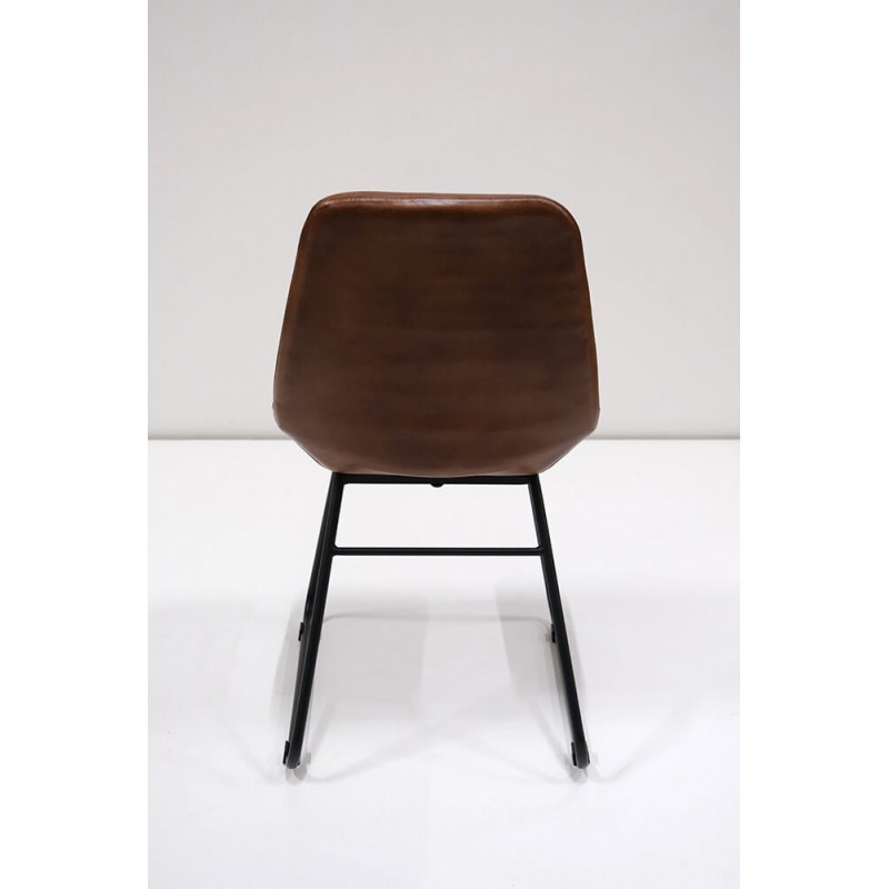 Greenwich μεταλλική καρέκλα με μαύρο σκελετό και δερμάτινο κάθισμα σε καφέ χρώμα 47x60x84 εκ