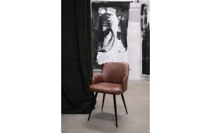 Καρέκλα τραπεζαρίας με μπράτσα από καφέ δέρμα βουβάλου και μεταλλικά πόδια 58x51x82 εκ