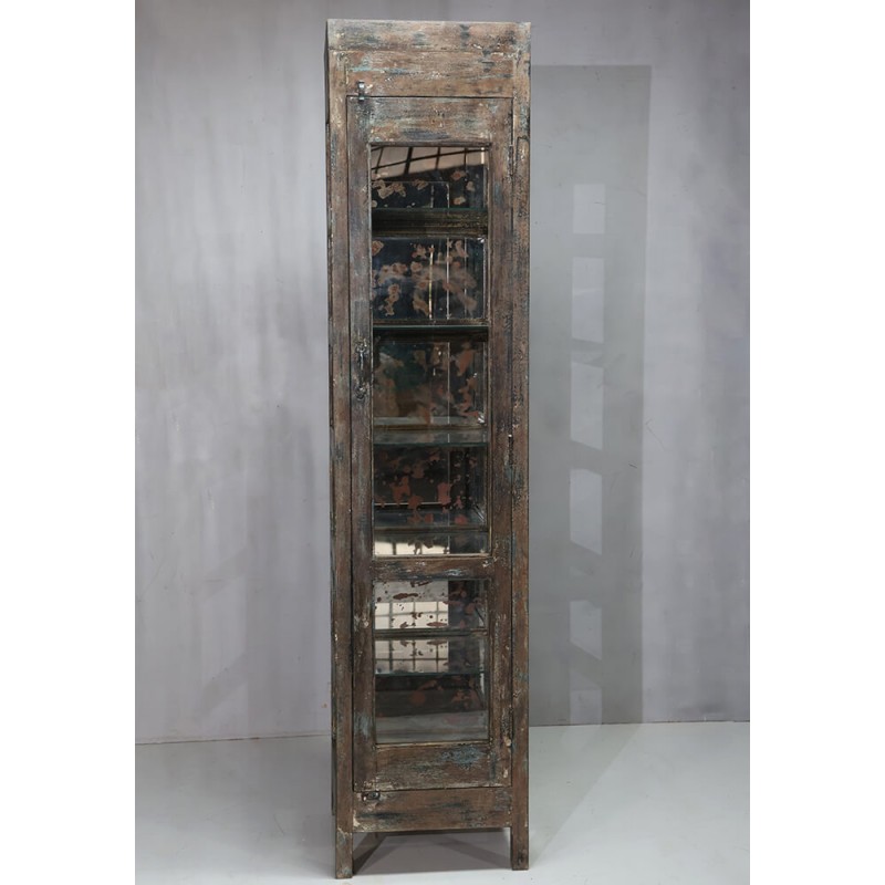 Ξύλινη Vintage βιτρίνα σε φυσική αντικέ απόχρωση 45x46x194 εκ