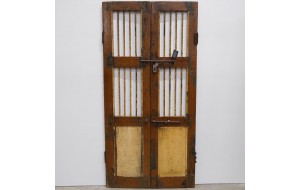 Διακοσμητική ξύλινη vintage διπλή πόρτα με πλέγμα σε φυσική απόχρωση 87x3x174 εκ