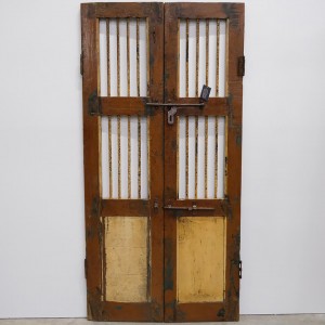 Διακοσμητική ξύλινη vintage διπλή πόρτα με πλέγμα σε φυσική απόχρωση 87x3x174 εκ