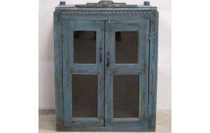 Ξύλινο ντουλάπι σε μπλε απόχρωση με δύο πόρτες με βιτρίνα 70x49x94 εκ