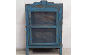 Ξύλινο ντουλάπι σε μπλε απόχρωση με μεταλλικό πλέγμα στην πόρτα 52x30x80 εκ
