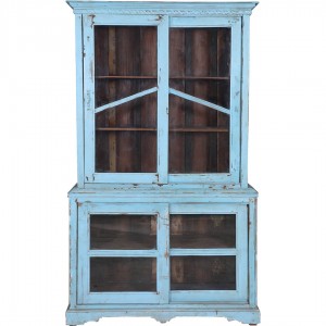 Ξύλινη βιτρίνα σε μπλε απόχρωση με συρόμενες πόρτες 118x46x199 εκ