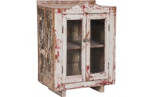 Ξύλινο ντουλάπι σε κρεμ απόχρωση με δύο πόρτες με βιτρίνα 52x34x70 εκ