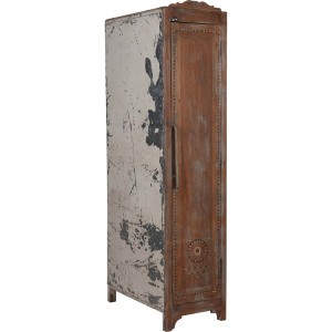 Ξύλινη μονόφυλλη ντουλάπα σε φυσική απόχρωση με σκαλιστές λεπτομέρειες στην πόρτα 46x85x198 εκ