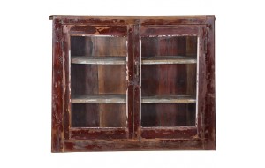 Ξύλινο επιτοίχιο ντουλάπι σε φυσική απόχρωση με δύο γυάλινες πόρτες 98x23x82 εκ