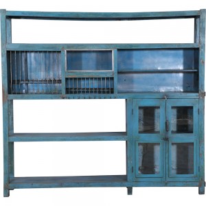 Ξυλινη vintage ραφιέρα κουζίνας σε μπλε απόχρωση 183x30x169 εκ