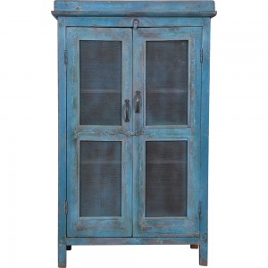 Ξύλινος μπουφές με βιτρίνα σε μπλε απόχρωση με δύο πόρτες 77x47x132 εκ
