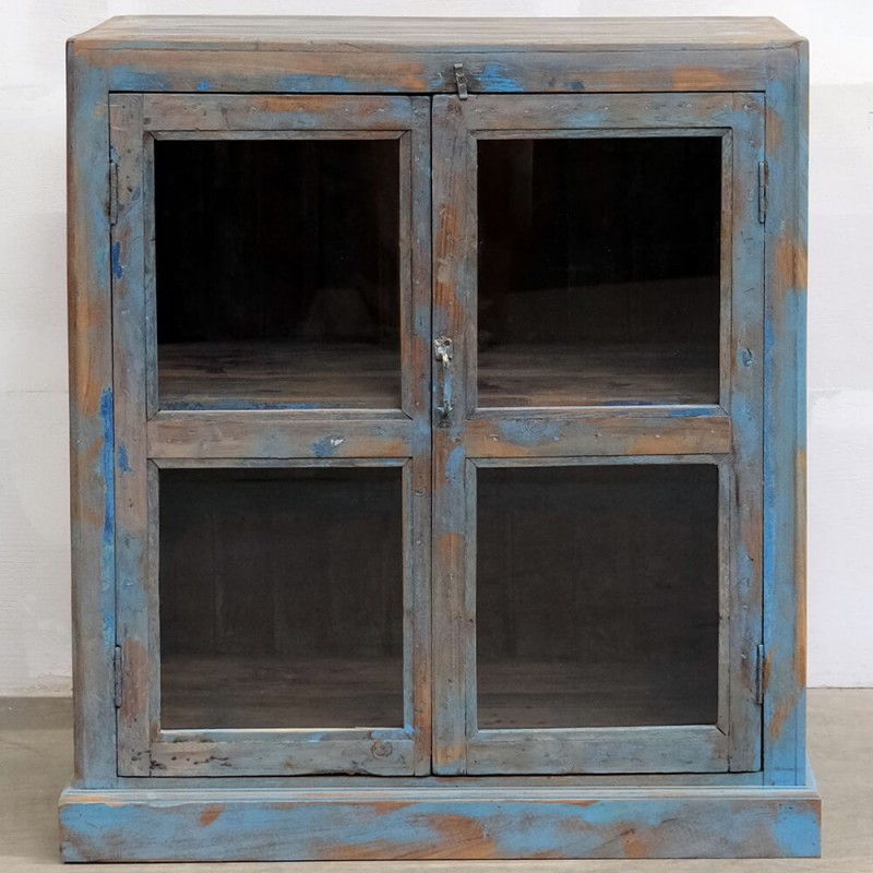 Ξύλινη βιτρίνα σε μπλε απόχρωση 81x41x91 εκ