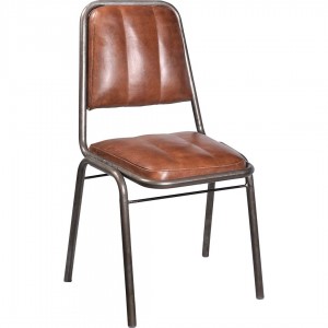 Brooklyn μεταλλική καρέκλα με δερμάτινο κάθισμα σε καφέ χρώμα 40x47x90 εκ