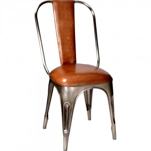 Lining μεταλλική καρέκλα σε ασημί χρώμα με δερμάτινο καφέ κάθισμα 50x41x95 εκ