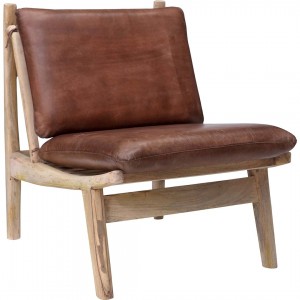 James ξύλινη πολυθρόνα με δερμάτινα μαξιλάρια σε καφέ χρώμα 58x80x76 εκ