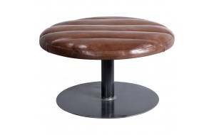 Robin στρογγυλό μεταλλικό σκαμπό με δερμάτινο κάθισμα σε καφέ χρώμα 75x42 εκ
