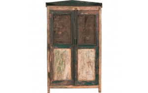 Ξύλινος μπουφές σε πράσινη και φυσική απόχρωση με δύο πόρτες με μεταλλικό πλεκτό δίχτυ 87x46x145 εκ