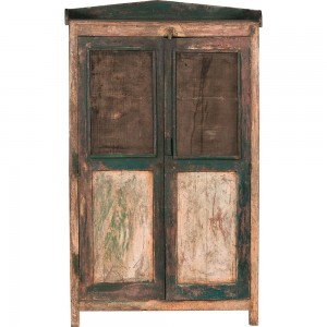 Ξύλινος μπουφές σε πράσινη και φυσική απόχρωση με δύο πόρτες με μεταλλικό πλεκτό δίχτυ 87x46x145 εκ