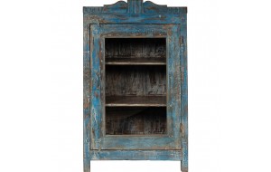 Ξύλινο ντουλάπι σε μπλε απόχρωση με βιτρίνα 66x43x115 εκ