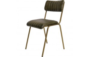 Μεταλλική καρέκλα με μπρονζέ σκελετό και δερμάτινο κάθισμα σε πράσινη απόχρωση 46x52x78 εκ