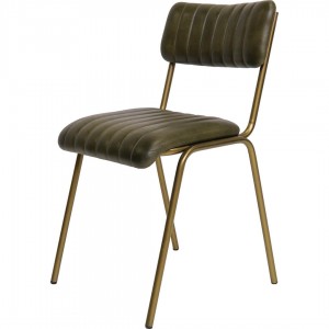 Μεταλλική καρέκλα με μπρονζέ σκελετό και δερμάτινο κάθισμα σε πράσινη απόχρωση 46x52x78 εκ