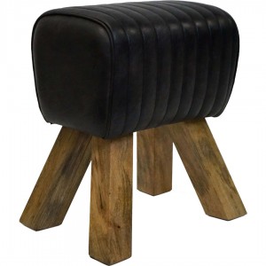Jumper ξύλινο σκαμπό με δερμάτινο κάθισμα σε μαύρο χρώμα 40x28x47 εκ