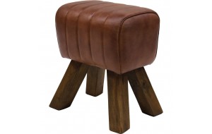 Wilma ξύλινο σκαμπό με καφέ δερμάτινη επένδυση στο κάθισμα 40x28x47 εκ
