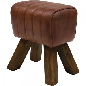 Wilma ξύλινο σκαμπό με καφέ δερμάτινη επένδυση στο κάθισμα 40x28x47 εκ