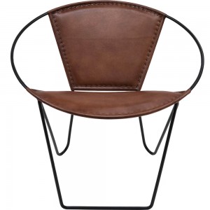 Dalton lounge πολυθρόνα με μεταλλική βάση και δερμάτινο κάθισμα σε καφέ χρώμα 77x67x77 εκ