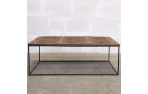 Indian door ξύλινο ορθογώνιο τραπέζι σαλονιού με επιφάνεια από χειροποίητο σκαλιστό ανάγλυφο σχέδιο 129x71x46 εκ