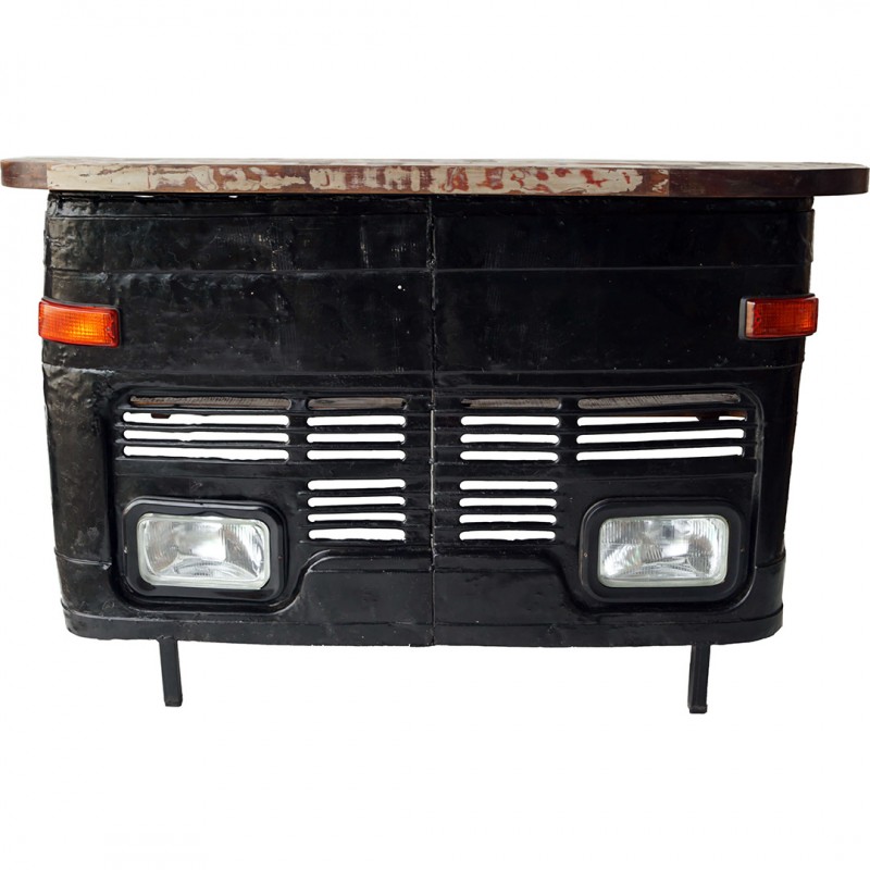 Himalaya έπιπλο μπαρ με επιφάνεια από ανακυκλωμένο ξύλο και πρόσοψη από αυθεντικό φορτηγό σε μαύρο χρώμα 176x60x110 εκ