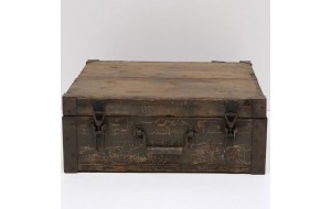 Vintage ξύλινο κουτί αποθήκευσης σε πράσινη στρατριωτική απόχρωση 58x22x47 εκ