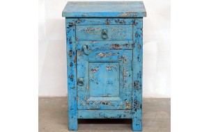 Ξύλινο ντουλάπι σε γαλάζια απόχρωση με κρυμμένο μοτίβο με συρτάρι 45x35x70 εκ
