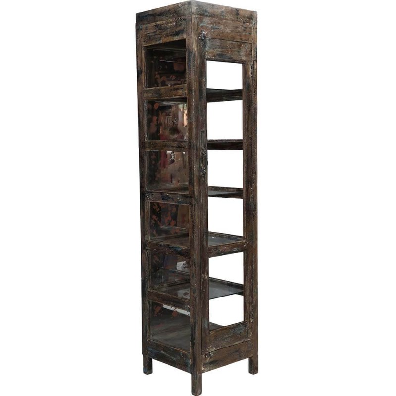 Ξύλινη Vintage βιτρίνα σε φυσική αντικέ απόχρωση 45x46x194 εκ