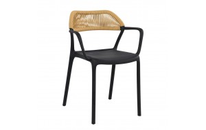 Dolli πολυθρόνα από πολυπροπυλένιο στοιβαζόμενη σε μαύρη απόχρωση με ψάθινη πλάτη 58x53x77 εκ Dolli πολυθρόνα από πολυπροπυλένιο στοιβαζόμενη σε μαύρη απόχρωση με ψάθινη πλάτη 58x53x77 εκ